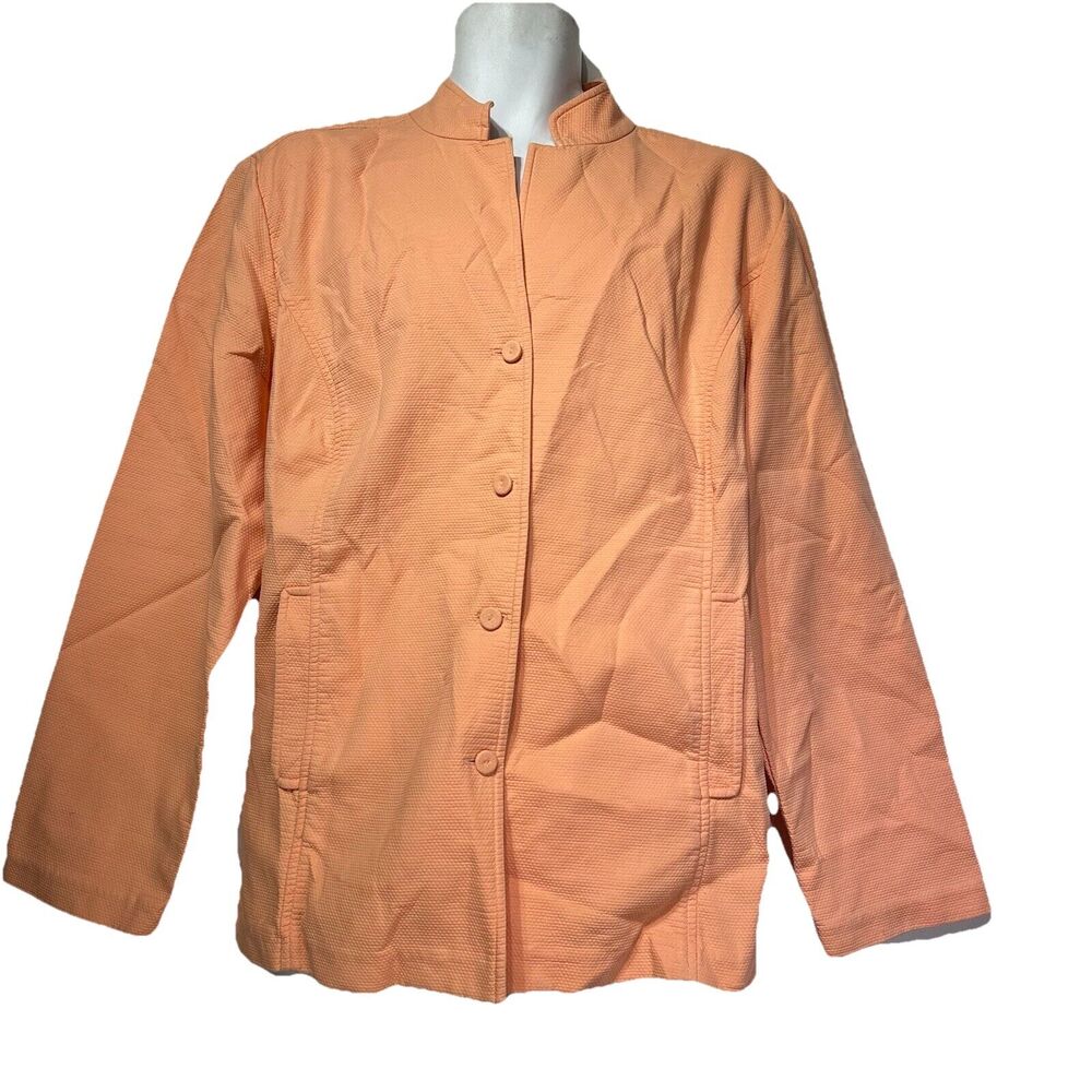 Eileen Fisher Woman Apricot Cotton Mandarin Collar Shaped Jacket Size 1X